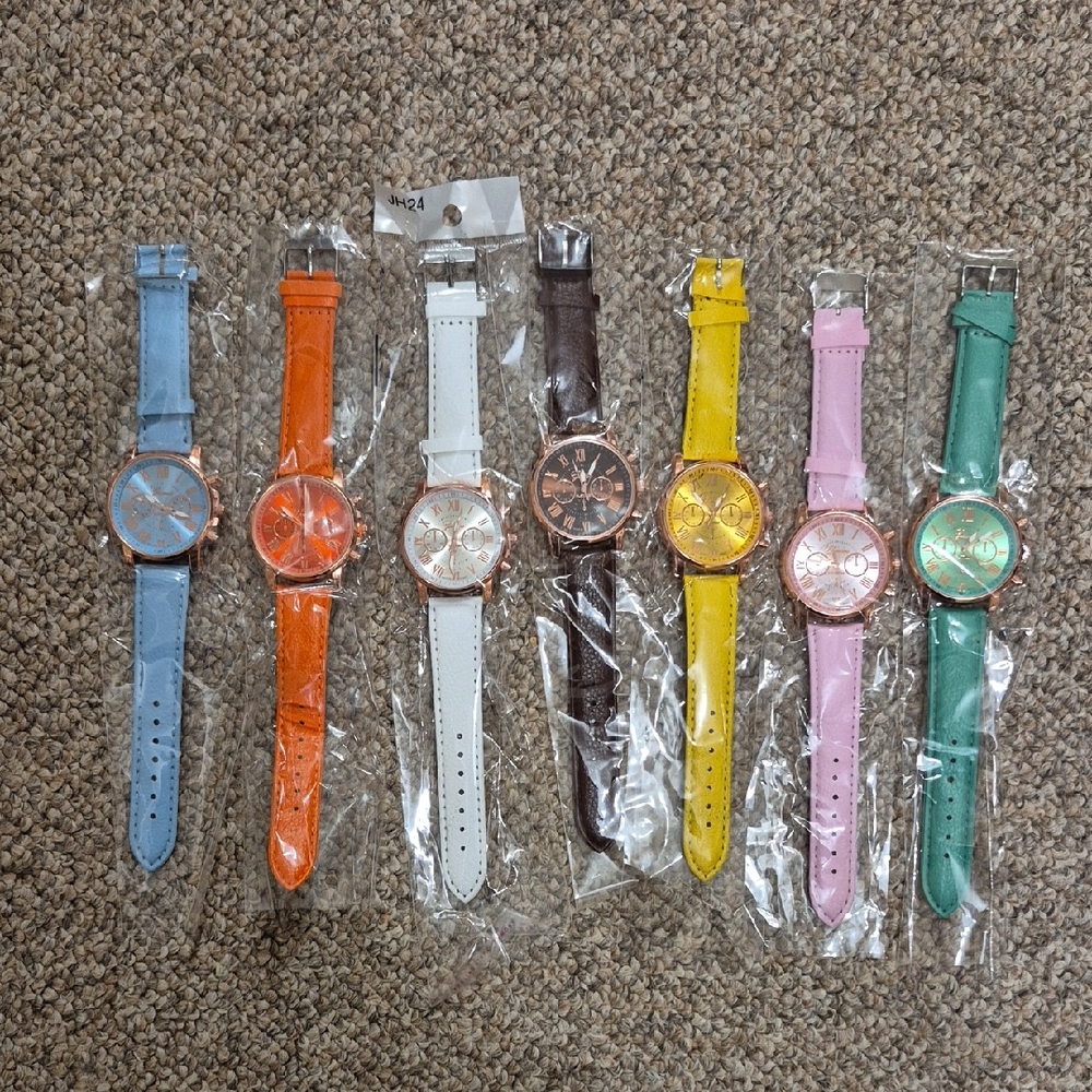 Geneva Faux Leather Fashion Watch Lot With Rose Gold Accents Set Of 7 NEW Works